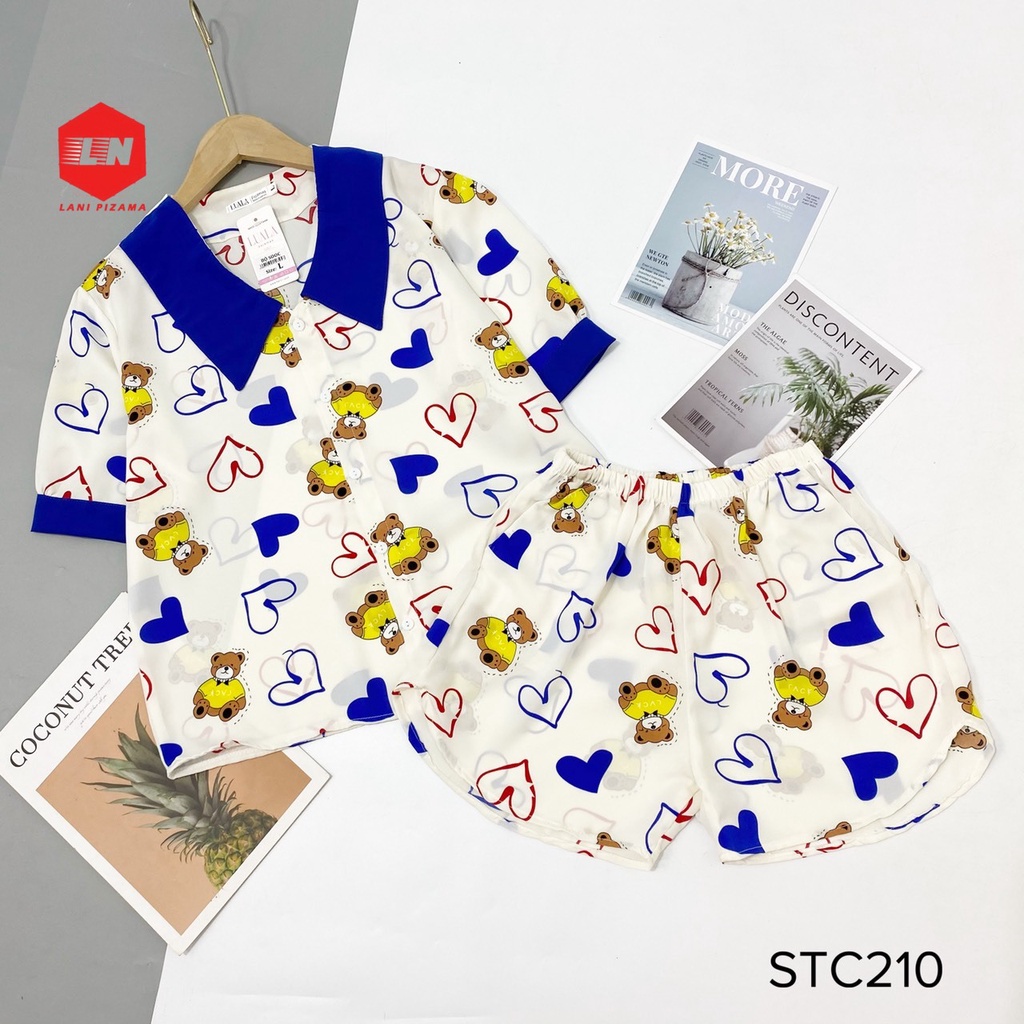 Đồ Ngủ Áo Cộc Quần Đùi Siêu Xinh, PIJAMA Lụa Mango Mát Mềm