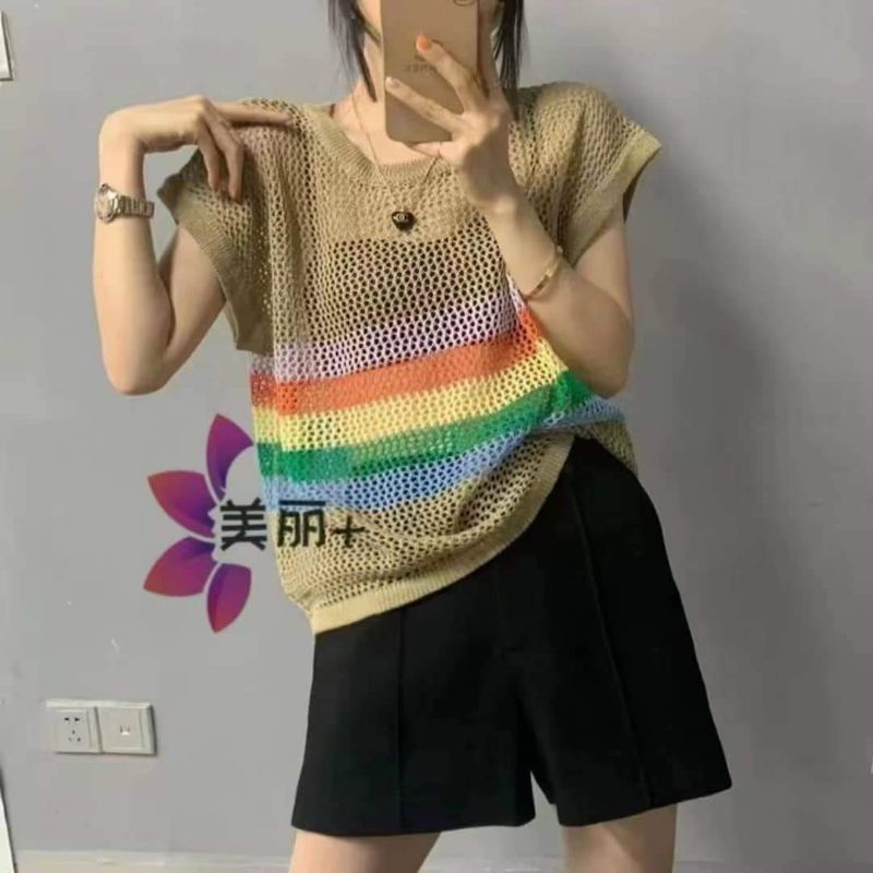 Áo len lưới pha màu hàng QC