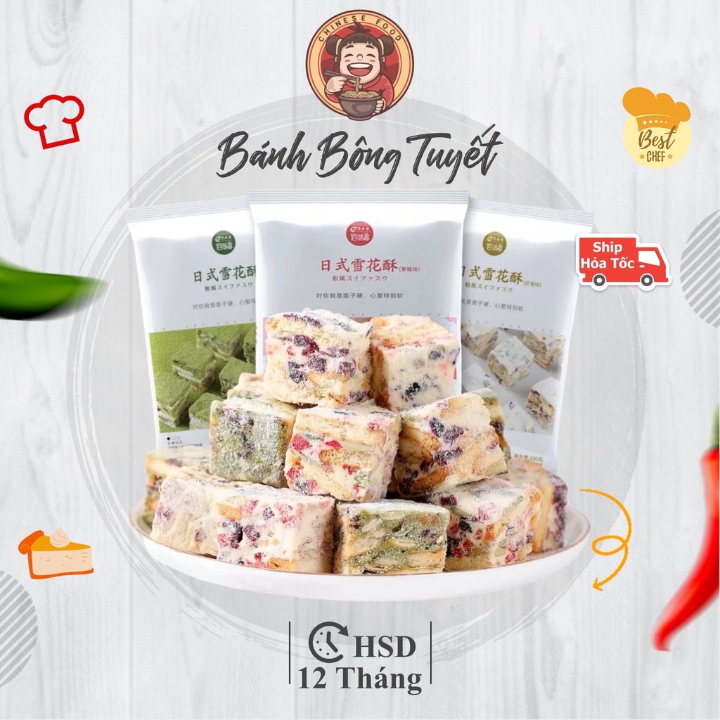 Bánh Bông Tuyết Nougat Phong Cách Nhật Bánh Có Vị Ngọt Nhẹ Matcha , Việt Quất , Hương Dâu