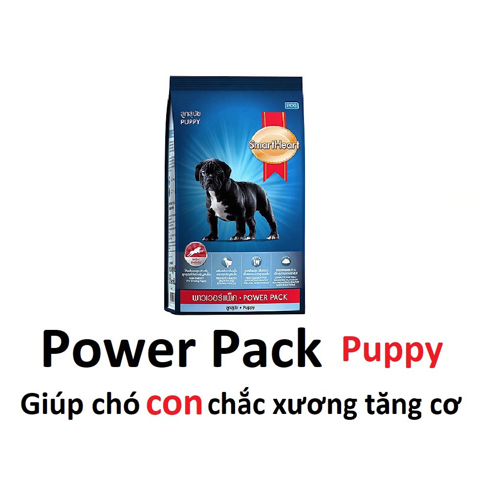 1kg Thức ăn chó  Smartheart Power pack tăng cơ chắc xương (hàng nhập khẩu thailand) Chó Pug, chó Rốt, ngao