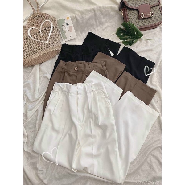 Quần ống rộng suông nữ lưng cạp cao khóa trước 1 khuy vải tuyết mưa quần tây dài học sinh đi học