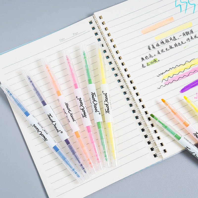 Set 6 bút highlight pastel dạ quang 2 đầu Gooo, đánh dấu nhớ phụ kiện văn phòng phẩm