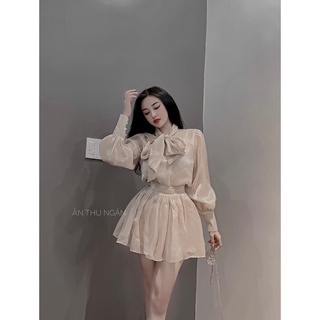 Set tơ tiểu thư chân váy xoè có quần trong váy