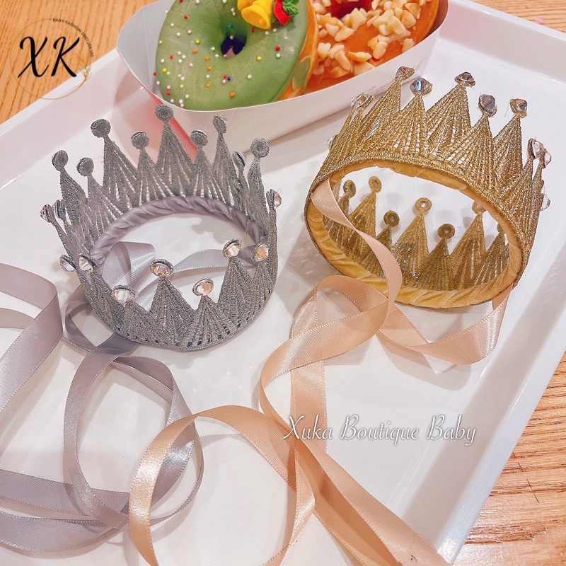 Vương Miện Thắt Nơ Gắn Đá Sinh Nhật Party Style Hàn Quốc Cho Bé, Phụ Kiện Cài Tóc Công Chúa Cao Cấp Bé Gái
