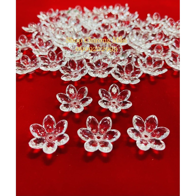 100G Bông 6 Cánh 22mm Pha Lê Nhựa Trang Trí Đủ Màu