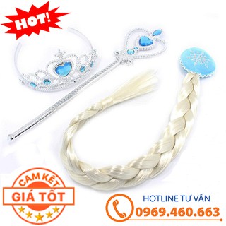 Bộ phụ kiện Elsa gậy thần, vương miện, bím tóc. Combo 03 món phụ kiện Elsa.
