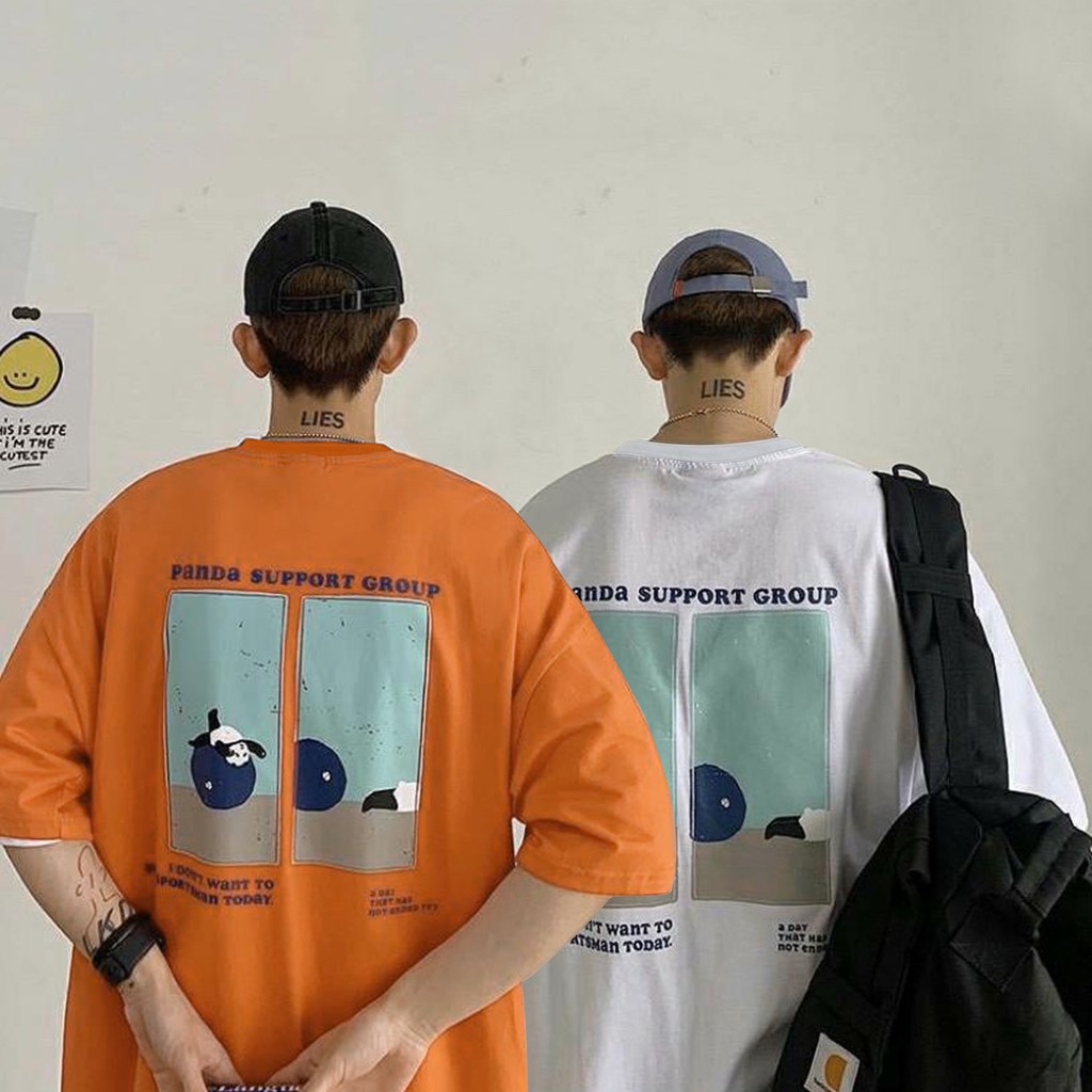 Áo thun tay lỡ nữ freesize phông form rộng dáng Unisex, mặc lớp, nhóm, cặp in chữ PANDA SUPPORT hình GẤU