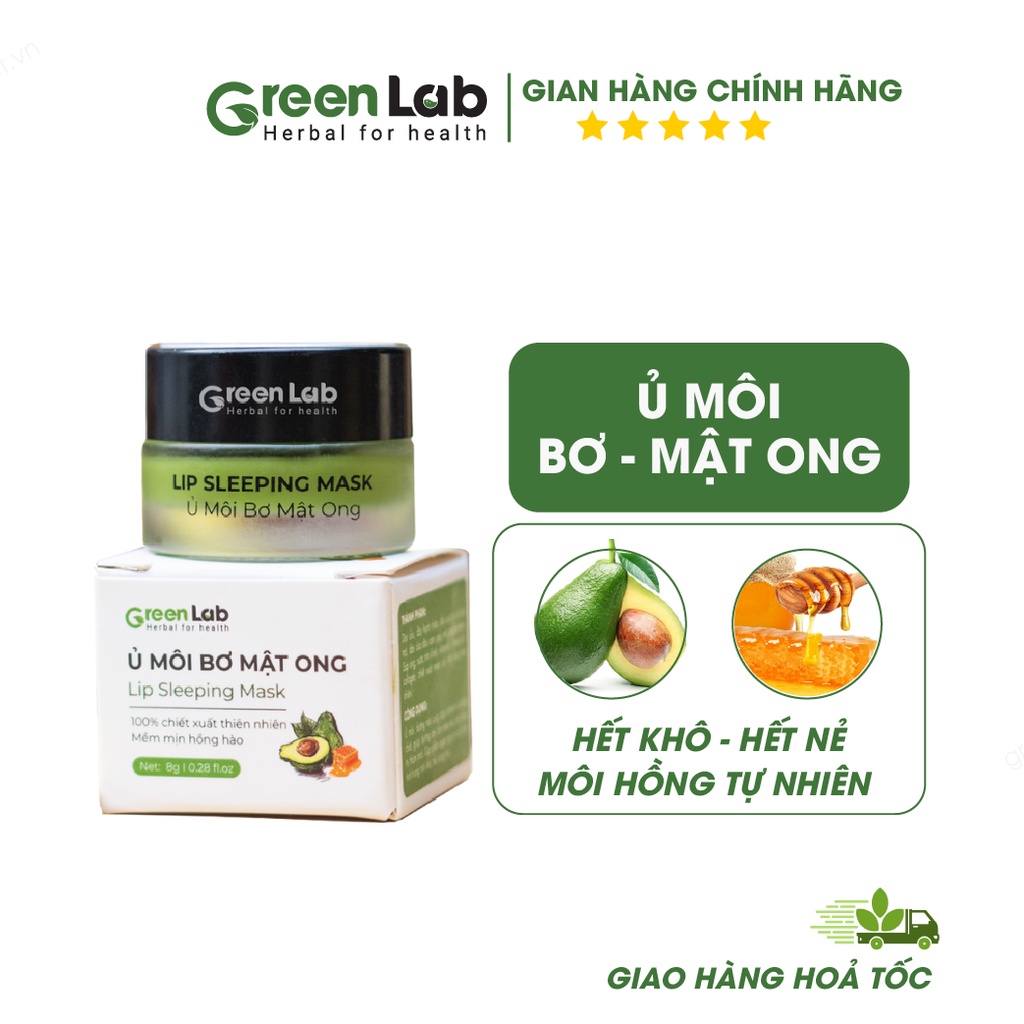 Ủ Dưỡng Môi Bơ Mật Ong GreenLab. Môi mềm mịn, hết khô hết nẻ mang đến môi hồng tự nhiên hũ 8g