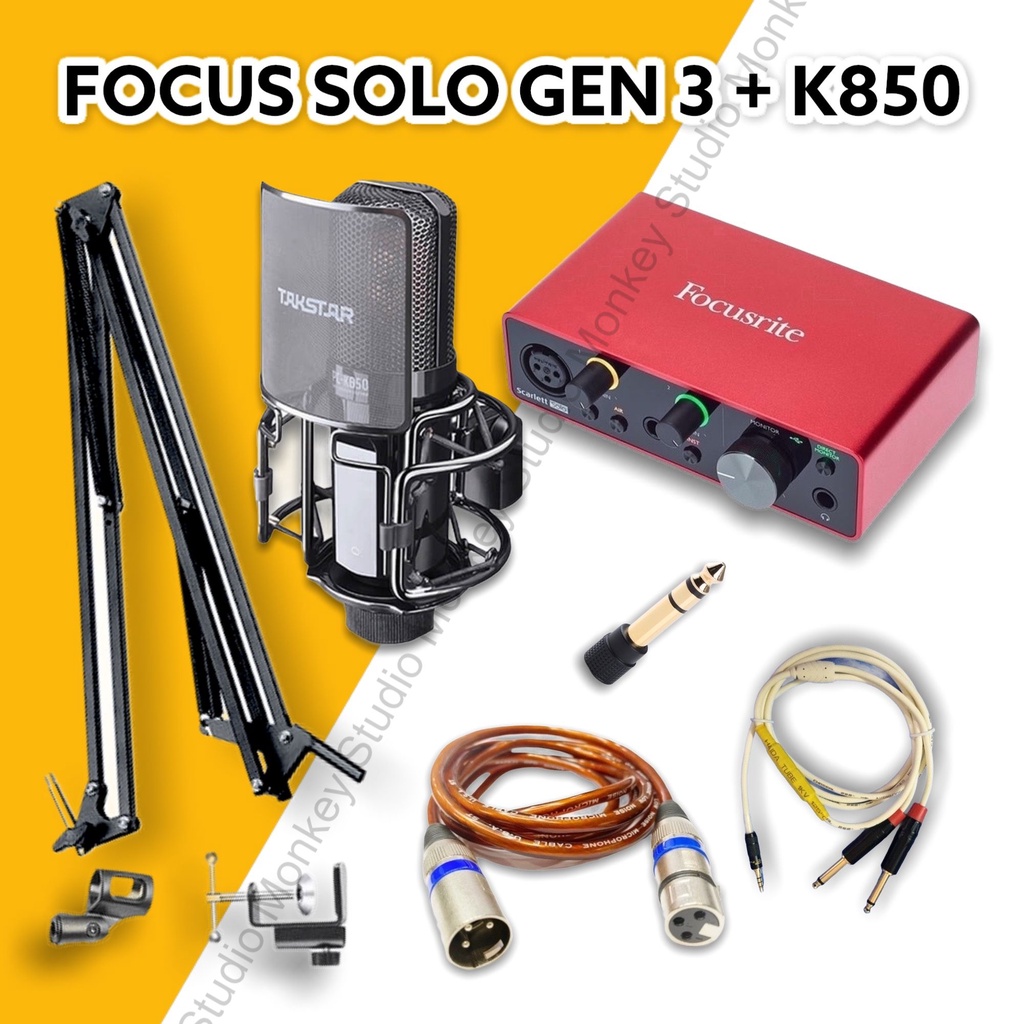 Bộ Combo Mic Thu Âm Hát Livestream Focusrite Solo Gen 3 &amp; Mic TAKSTAR PC K850 ⚡BH 1 NĂM⚡ Thu Âm Điện Thoại Máy Tính