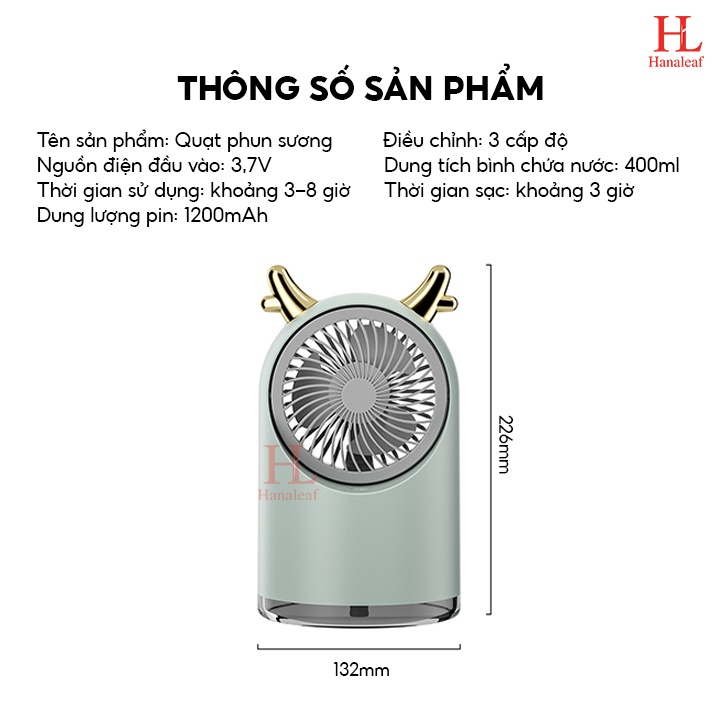 Quạt phun sương tích điện mini HL, tiện dụng cho văn phòng, điều hòa hơi nước cá nhân 3 chế độ gió