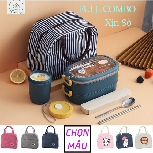 [TẶNG FULL COMBO] Hộp Cơm Giữ Nhiệt Lúa Mạch 2 Tầng Ruột Inox 304 - Hộp Cơm Văn Phòng