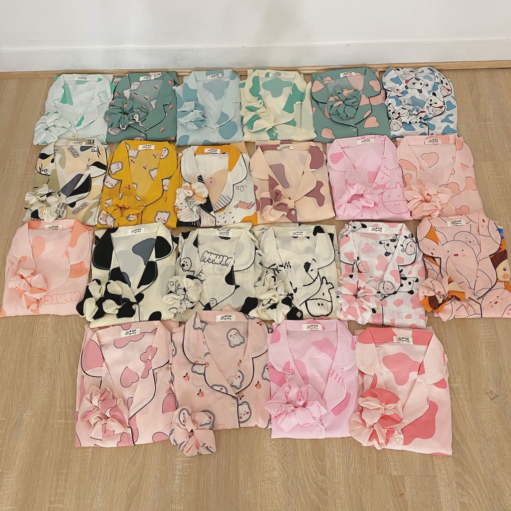 Bộ Ngủ Pijama hoạ tiết nhí , bộ ngủ lụa mango cao cấp( tặng kèm cột tóc cùng màu) | BigBuy360 - bigbuy360.vn