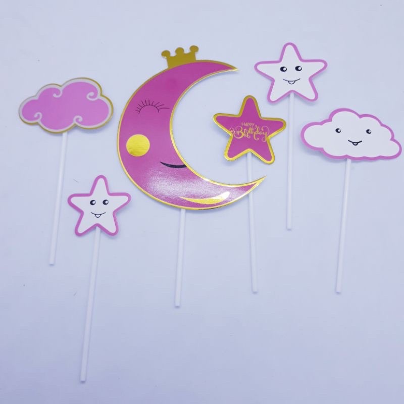 Cắm trăng sao mây trang trí bánh kem