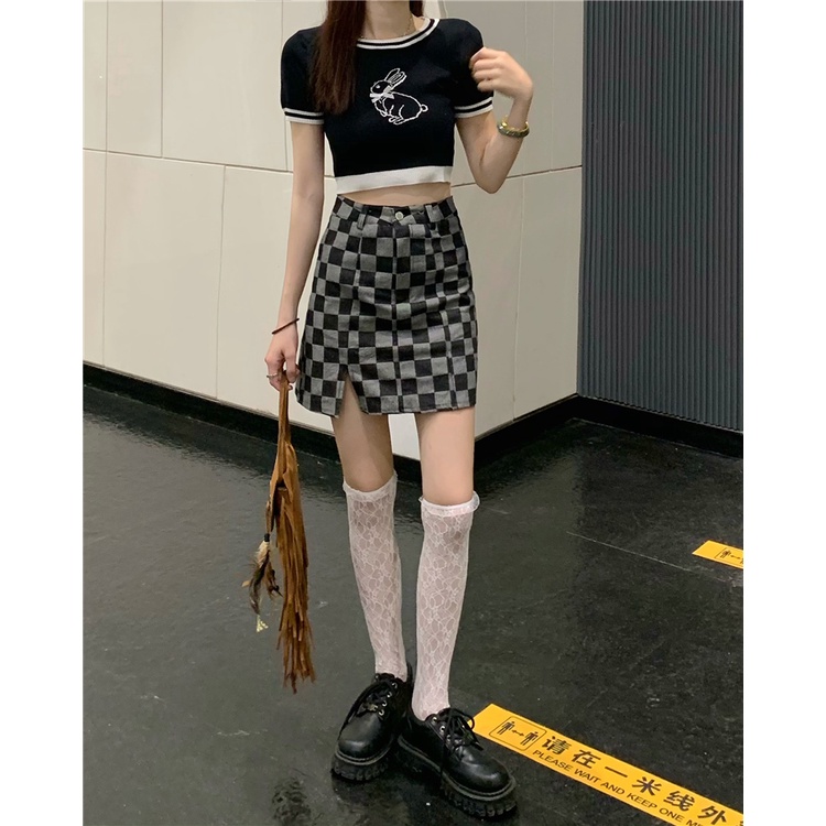 Cocory vn Áo Thun Dệt Kim Tay Ngắn Cổ Tròn Thêu Hình Thỏ Thời Trang Mùa Hè Quyến Rũ Cho Nữ