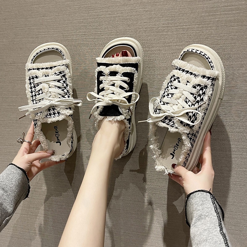 Giày Sandal Canvas Đế Dày Mềm Thắt Dây Thời Trang Phong Cách Mới