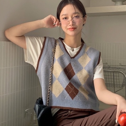 【ZHELIHANGFEI】Áo Dệt Kim Không Tay Đính Đá Xinh Xắn Theo Phong Cách Retro