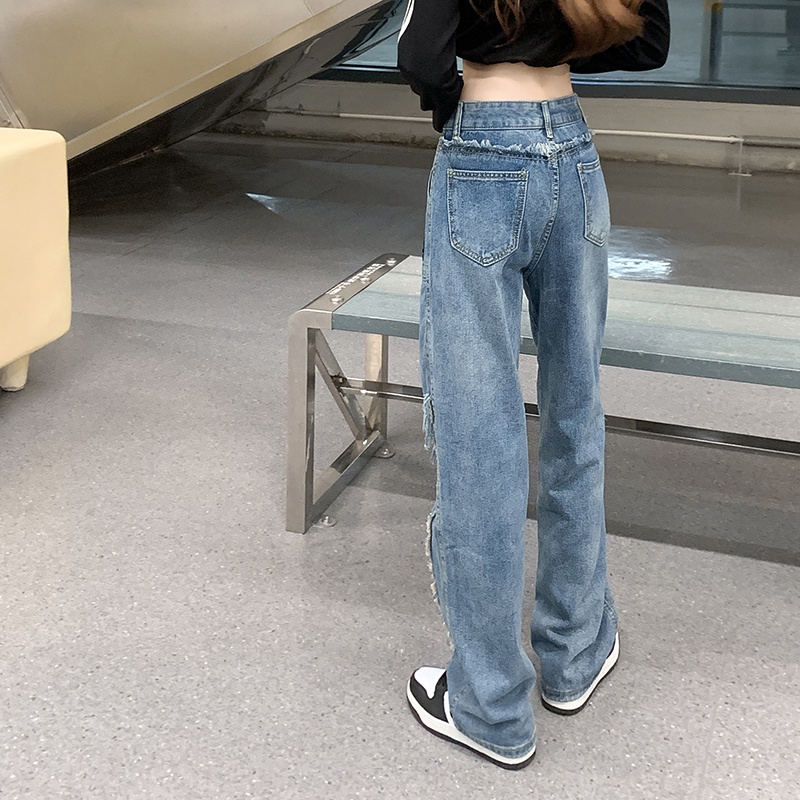 Quần jeans dài ZHELIHANGFEI ống rộng thời trang dành cho nữ