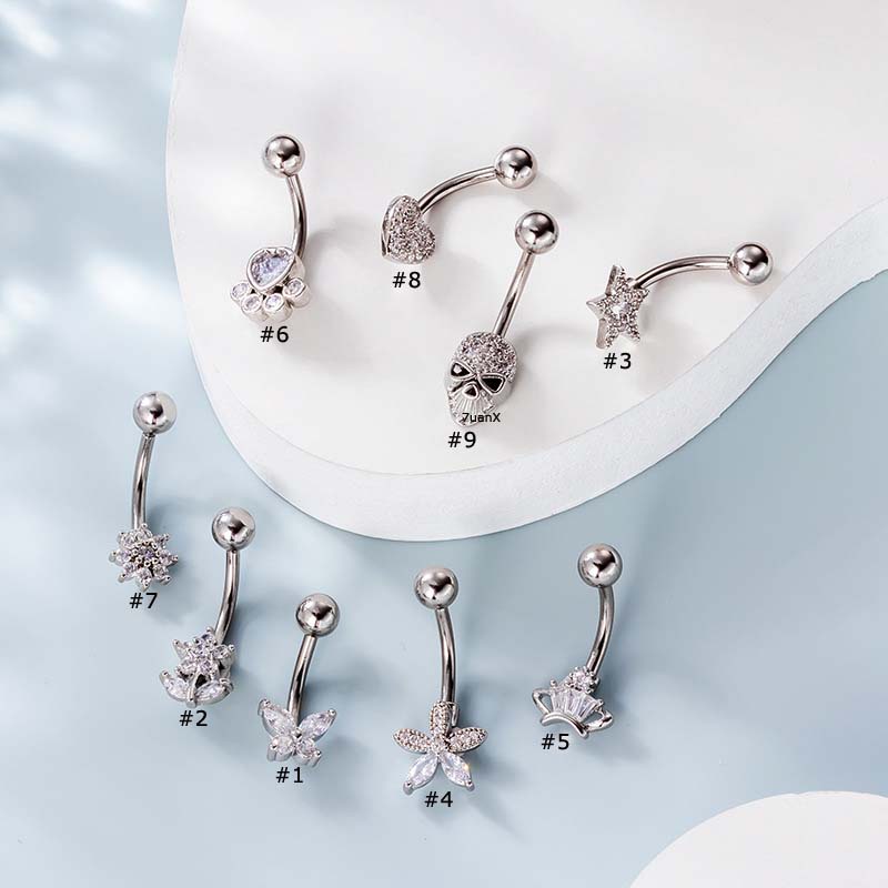 1 Khuyên Rốn Hình Trái Tim Và Bông Hoa 14 Kích Cỡ