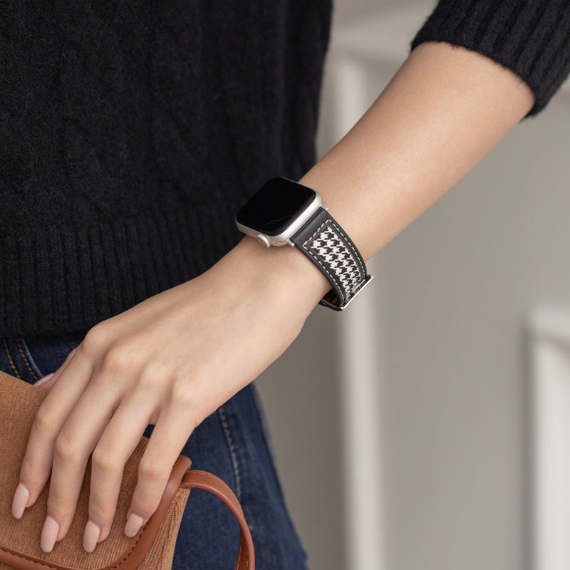 Dây Đeo Tay Thay Thế Bằng Vải Bạt Và Da In Họa Tiết Cổ Điển 40 42 44 41 45mm Thông Dụng Cho Apple Watch 7