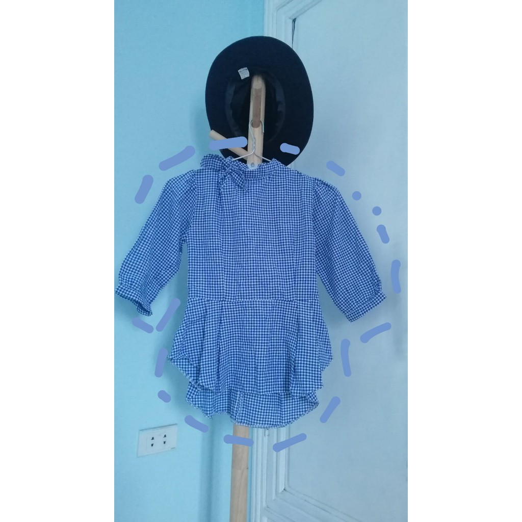 Áo caro tiểu thư xanh sọc kẻ trắng tôn dáng