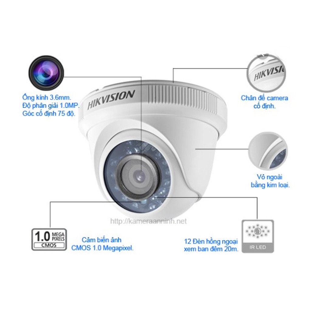 Camera HIKVISION DS-2CE56C0T-IR 1.0 MP ngoài trời hàng chính hãng bảo hành 2 năm