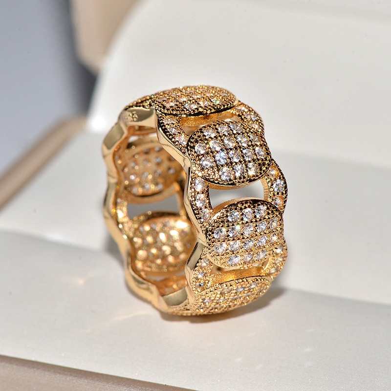 Fashion New Style Women's Diamond Inlaid Corrugated Diamond Ring, Semi Precious Stone Men's Proposal Ring, Wedding Jewelry