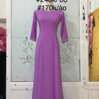 Áo dài tím trơn đính hoa( cả áo và quần)