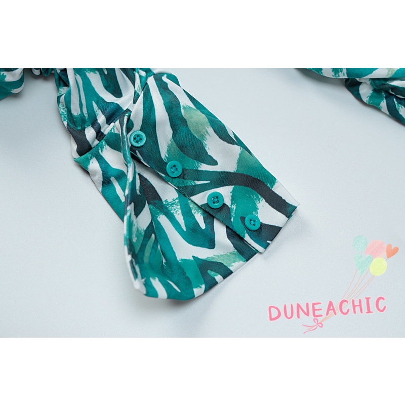 DUNEA Đầm Tay Dài Cổ Polo In Họa Tiết Thời Trang Cho Nữ