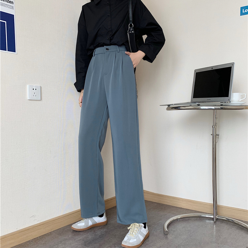 SUXI Quần Dài Lưng Cao Ống Rộng Phong Cách Hàn Quốc Thanh Lịch Cho Nữ