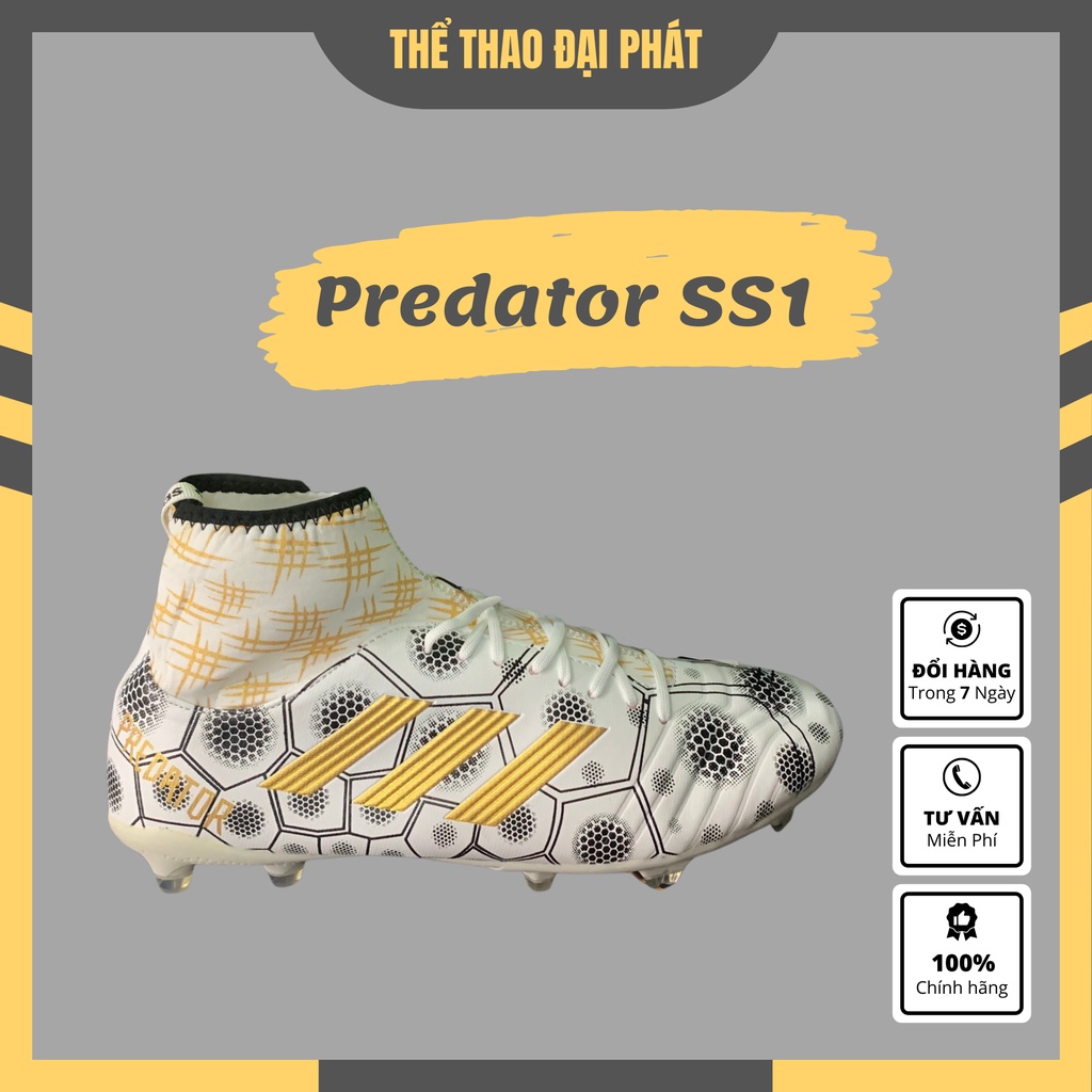 Giày Đá Bóng Sân Cỏ Tự Nhiên Cao Cổ Predator SS1, Ôm Chân Khâu Full Đế