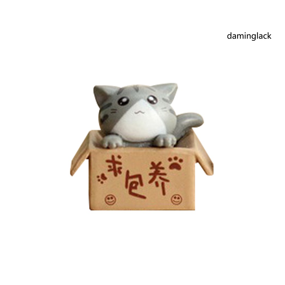Mô hình chú mèo hoạt hình nằm trong hộp bằng resin siêu đáng yêu cho trang trí cây cảnh