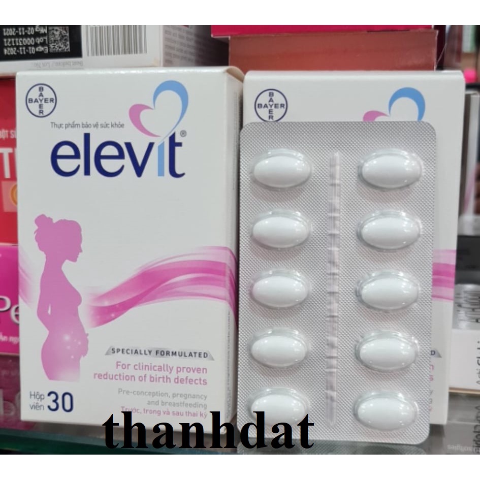 (hàng nhập khẩu) ELEVIT BAYER Vitamin tổng hợp cho bà bầu ( Trước trong và sau sinh) - hàng Pháp - hộp 30 viên