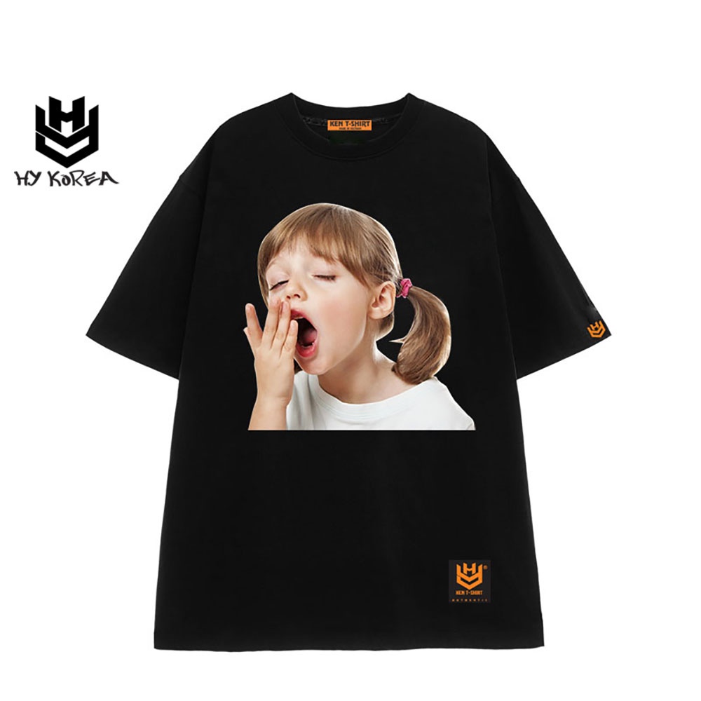 Áo phông rộng tay lỡ HY KOREA nam nữ form rộng in hình Em bé Ngáp ngủ 394