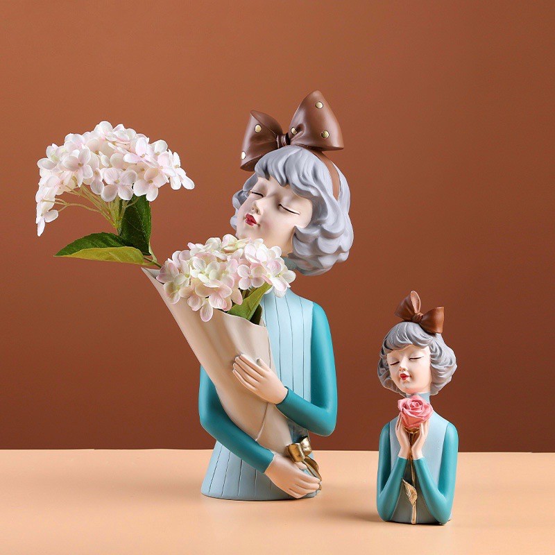 Bình hoa cô gái - Bình Gốm nhập khẩu  Tượng cô gái bằng nhựa nghệ thuật Món quà trang trí phòng khách Bệ vệ tinh Trang trí nhà trên bàn Bức tượng nhỏ