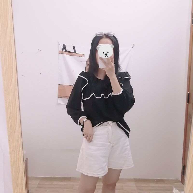 ÁO BBD TRẮNG TAY DÀI BÈO VIỀN ĐEN - ÁO KIỂU CÔNG SỞ NỮ (Ảnh thật shop chụp & clip cận chất vải) | BigBuy360 - bigbuy360.vn
