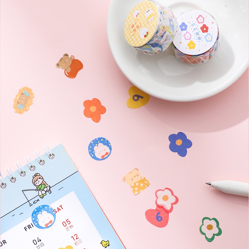 Cuộn 100 miếng dán washi xinh xắn dùng trang trí mặt nạ