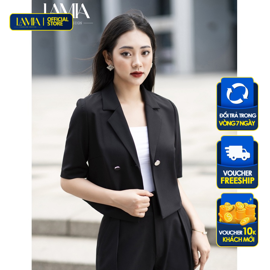 Set áo vest nữ croptop màu đen Lamia Design LE040