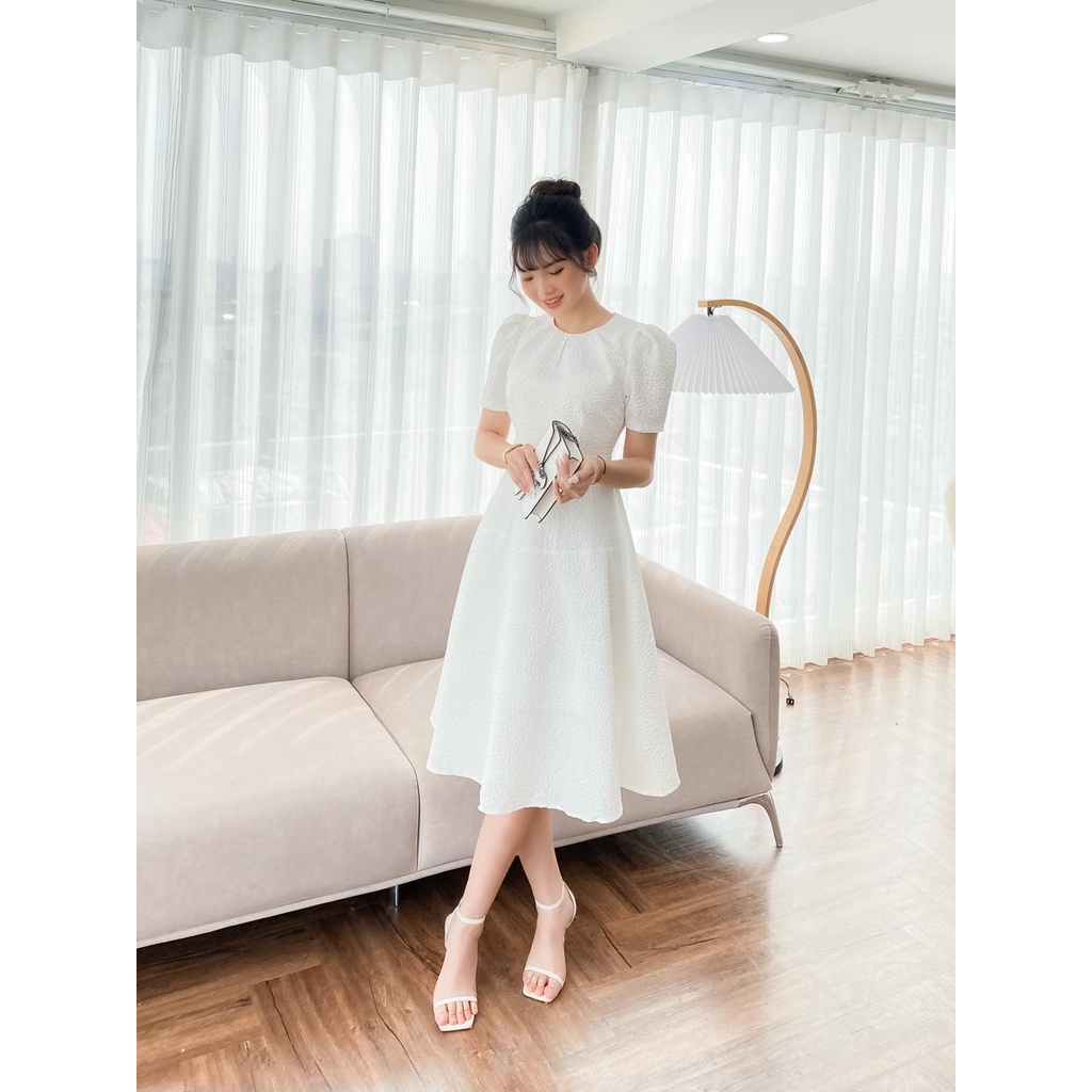 Váy thiết kế tay bồng 3 màu nâu, đen, trắng  YV40 YAME