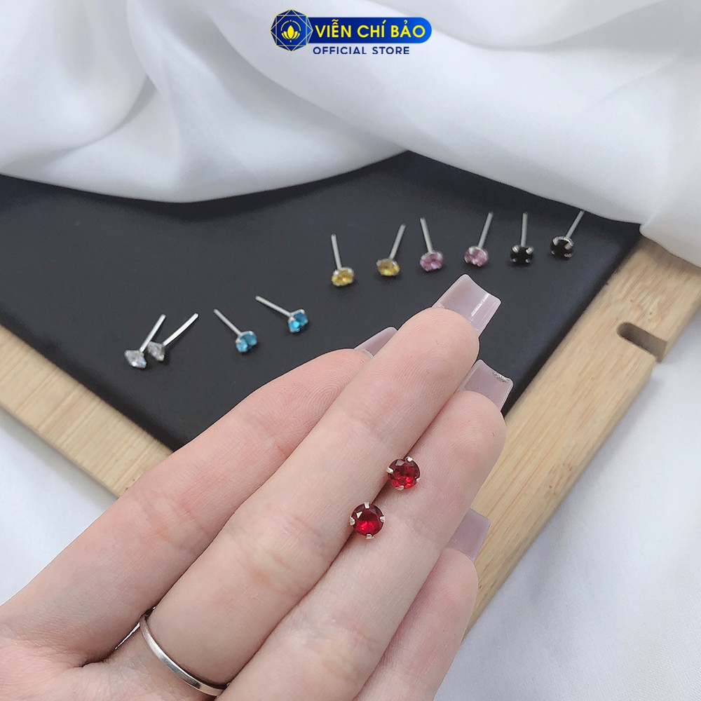 Bông tai bạc nữ tròn lấp lánh nhiều màu chất liệu bạc 925 thời trang phụ kiện trang sức nữ Viễn Chí Bảo B400208x1