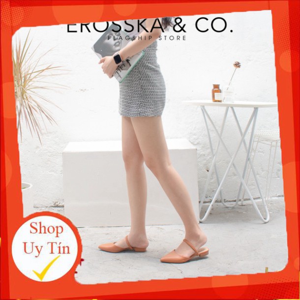 Giày đế bệt Erosska mũi nhọn hở gót phối dây cao 2cm màu trắng_EL002