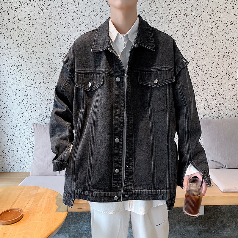 Áo Khoác Denim Dáng Rộng Phối Túi Cá Tính Dành Cho Nam