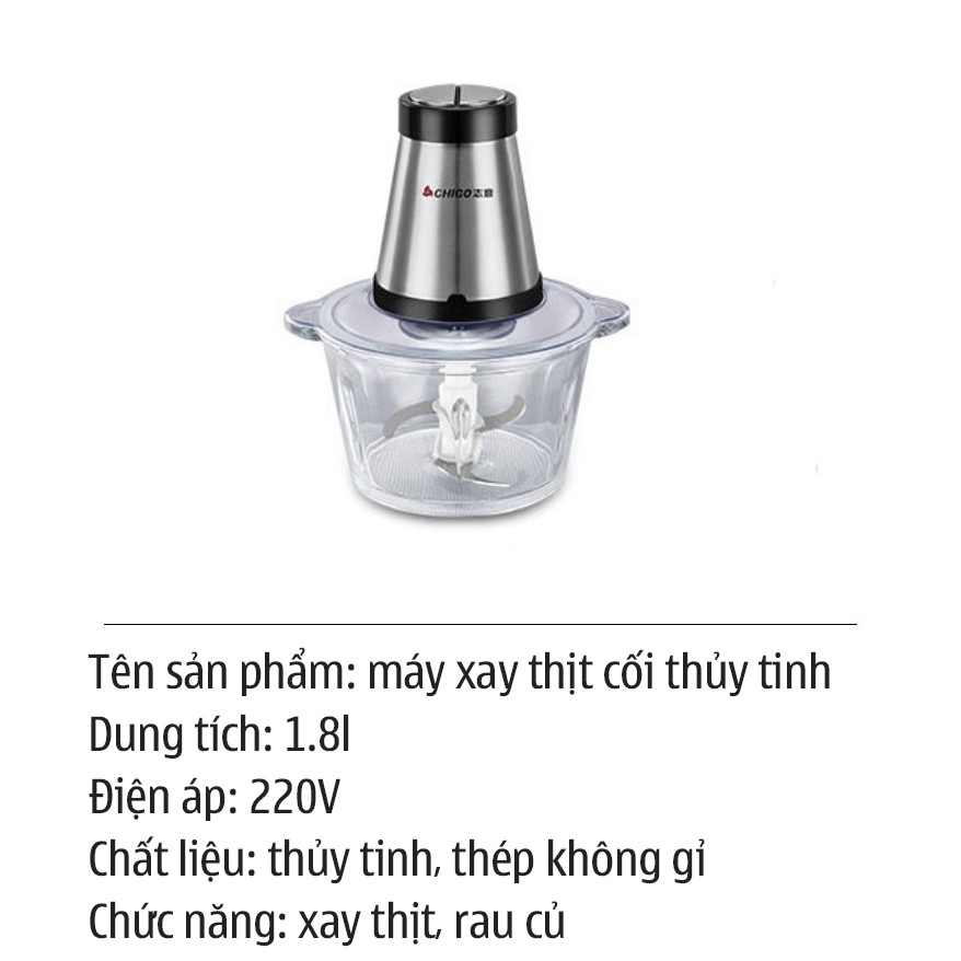 Máy Xay Thịt 4 Lưỡi Cối Thủy Tinh 2L CHIGO Đa Năng Xay Cua Thịt Cá Rau Củ Quả Máy Xay Tỏi Ớt Công Suất 300W V125V