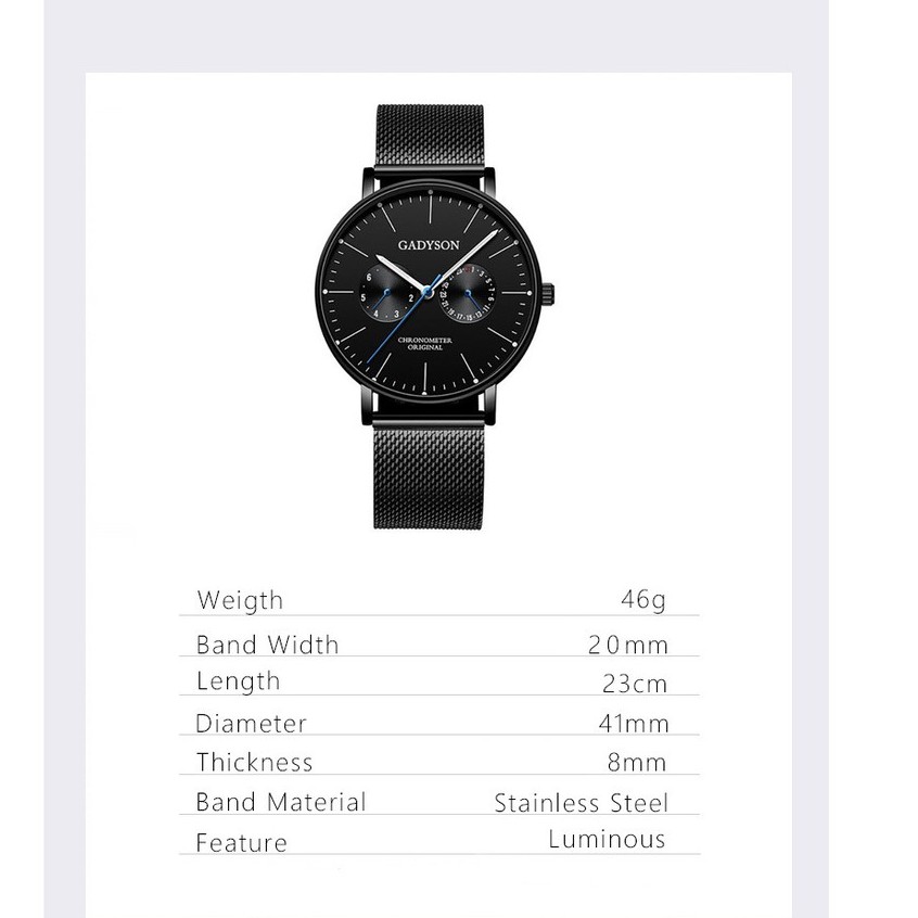 [Mã FAMAYFA2 giảm 10K đơn 50K] Đồng hồ nam Gadyson GA2V01 dây thép nhuyễn cực đẹp tặng tỳ hưu tháo mắc | BigBuy360 - bigbuy360.vn