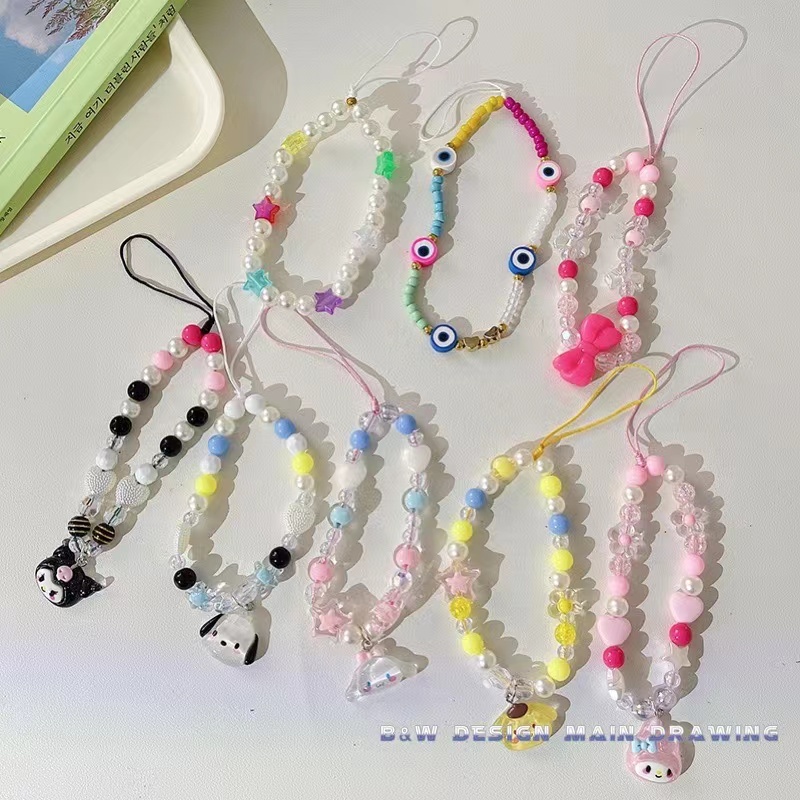 Móc Điện Thoại Dạng Chuỗi Hạt Hình Gấu Mặt Cười Dễ Thương Thông Dụng Thời Trang kpop