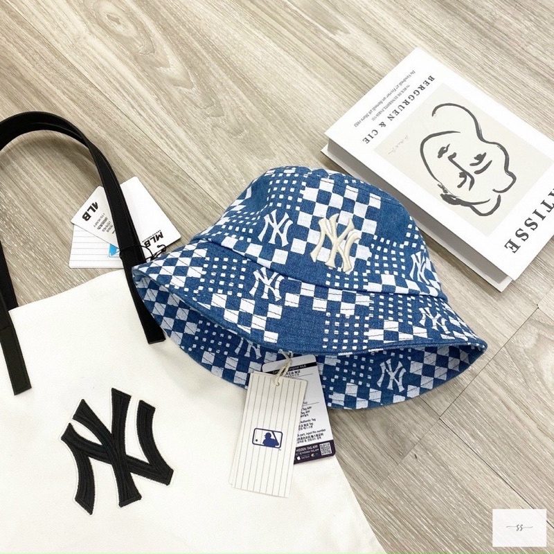 Mũ /Nón jean bucket MLB nam nữ cá tính, fullogo tem mạc