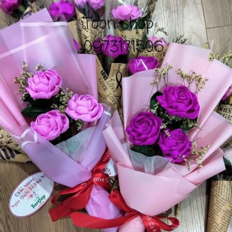hoa giấy handmade giá rẻ, bền đẹp tặng dịp lễ, nhận gói bông đơn, bó theo yêu cầu