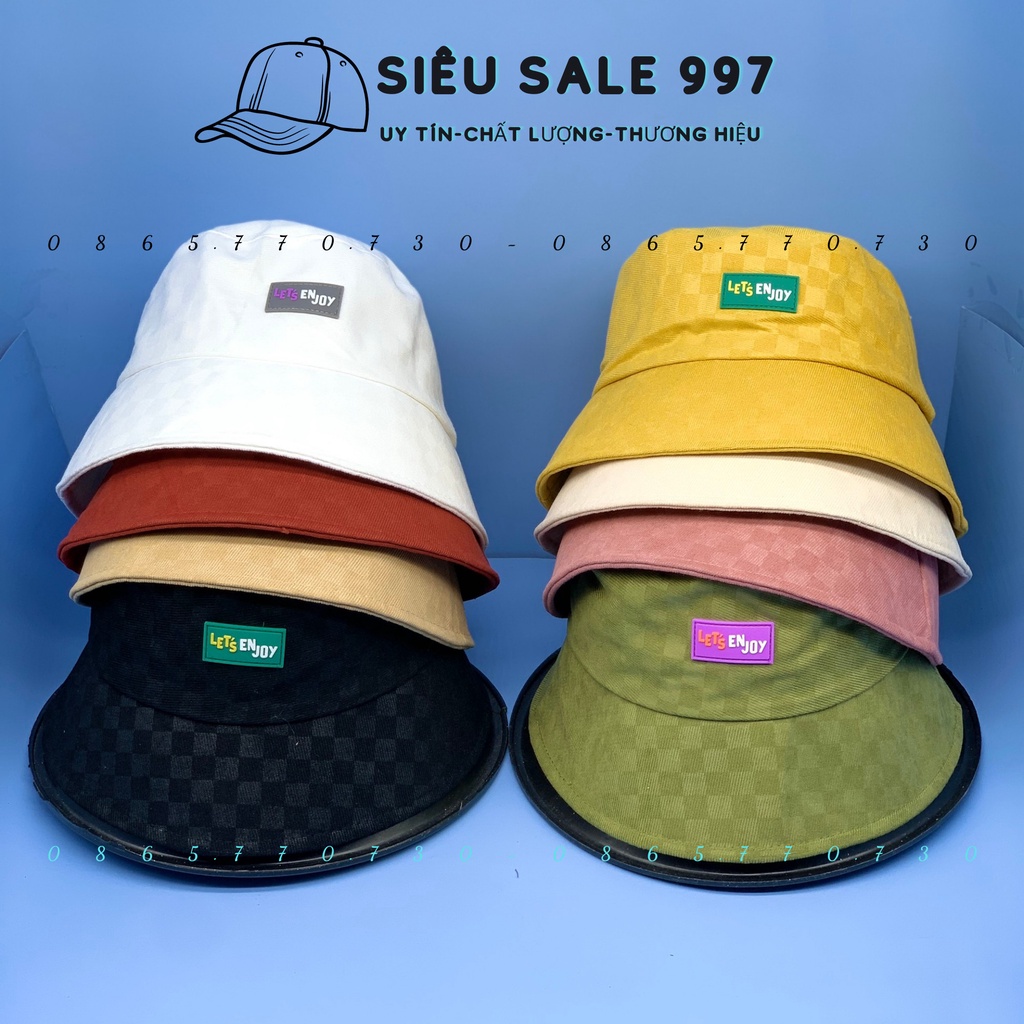 NÓN BO CỤP ENJOY THÊU LOGO HỌA TIẾT CARO NHIỀU MÀU FORM CỤP SIÊU ĐẸP