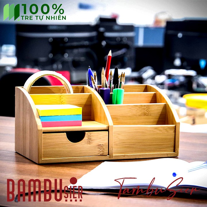[BAMBOO] Hộp đựng bút để bàn, hộp để dụng cụ văn phòng đa năng - hộp bút gỗ tre cao cấp [POKETO]