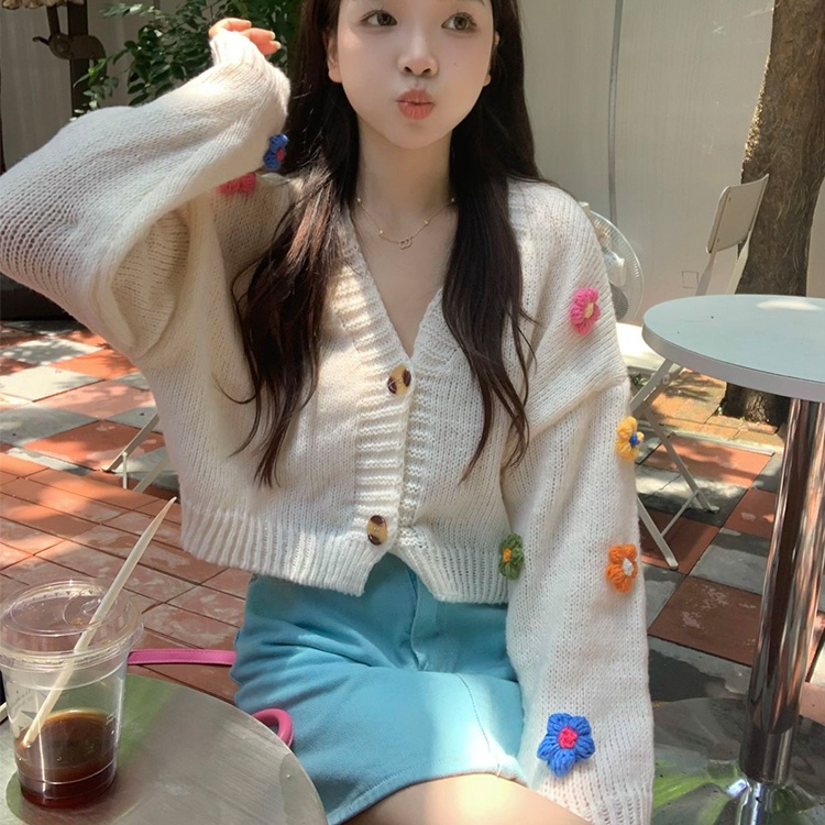 Áo khoác cardigan SUXI dệt kim tay dài dáng rộng in hoa thời trang mùa thu cho nữ