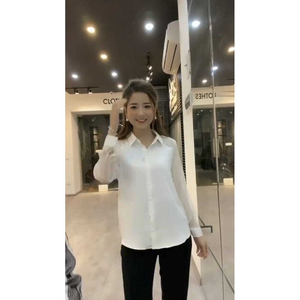 Áo Sơ Mi Trắng Dài Tay Phối Voan, Áo Nữ Công Sở Dễ Phối Đồ, Sơ Mi Kiểu Cách Đơn Giản A69